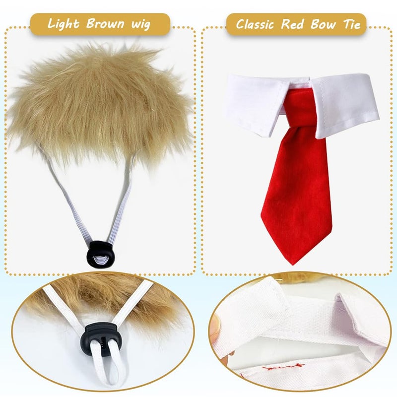 MESINURS Trump Style Pet Costume Dog Wig, Dog Clothes with Collar & Tie Head Wear Apparel Toy for Halloween, Christmas, Parties, Festivals (Light Brown with Tie) - Image 3